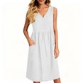 thumbnail image 2 of Casual Dress Tank Sundress 2026 Ladies' Casual And Fashionable Solid Color V-Neck Sleeveless Pocket Dress White Xl, 2 of 6