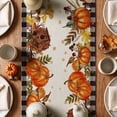 thumbnail image 6 of Smile Buffalo Check Plaid Fall Table Runner 13 x 72, Harvest Thanksgiving Pumpkins Mushrooms Birdhouse Maple Leaves, 6 of 10