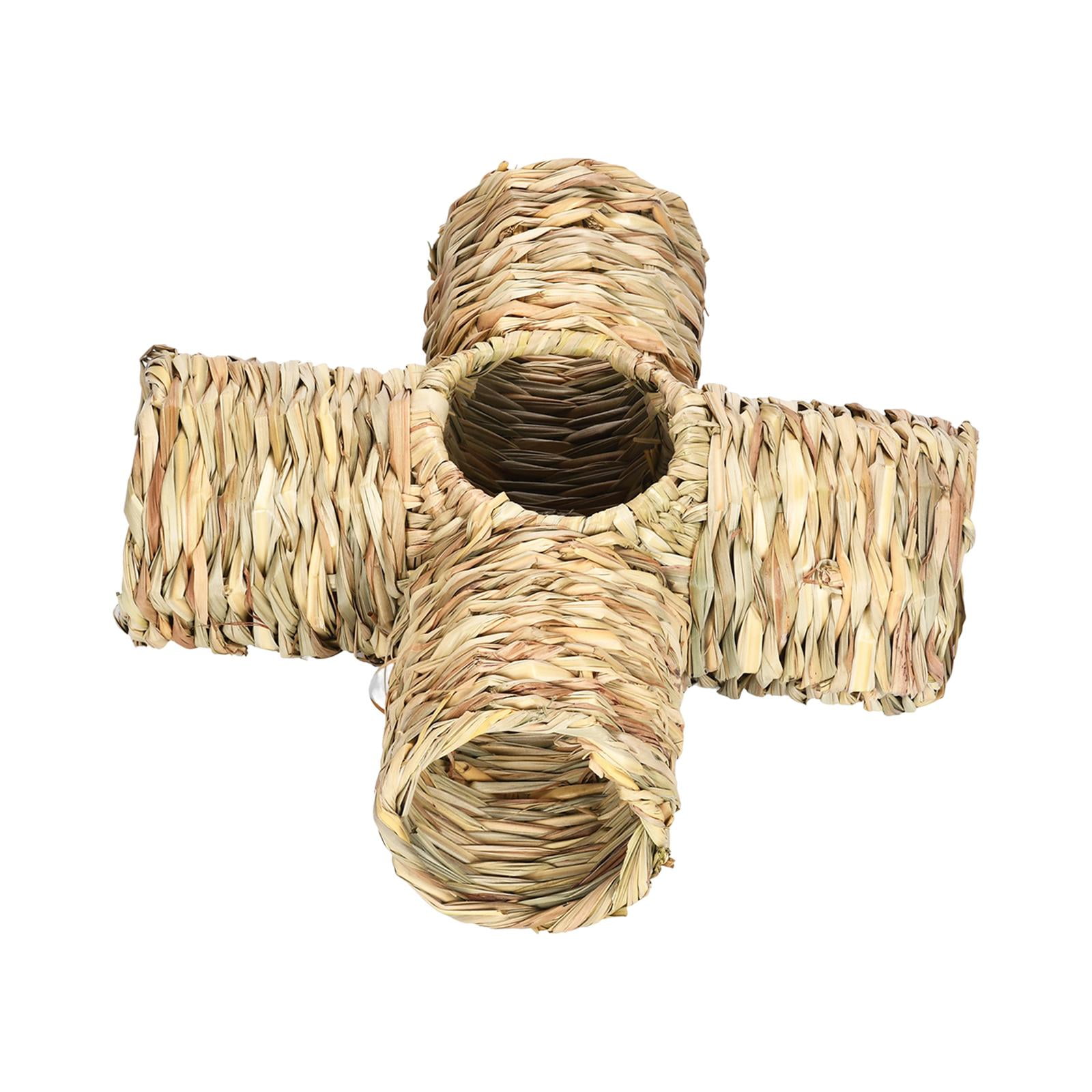 Hamster Grass Tunnel Straw House Hideaway Nest Bunny Toy Lightweight Interactive Toy Rabbit Tunnel Tube for Mice Chinchilla Gerbils Squirrel Four Ports