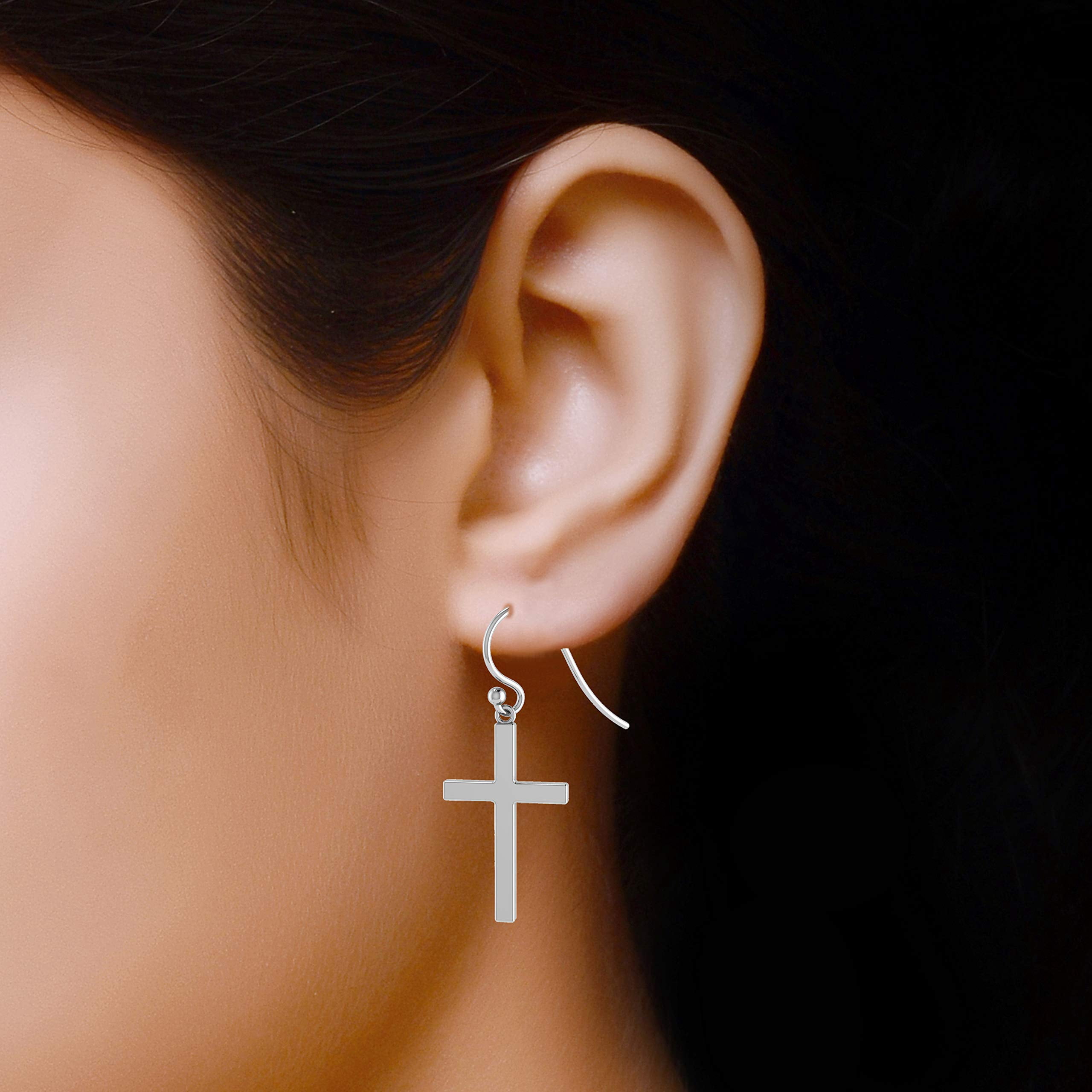 LeCalla 925 Sterling Silver Jewelry Cross Shaped Drop Dangler Earrings for Women and Teen 38MM