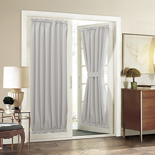 Aquazolax Patio Door Curtain Panel Room Darkening Blackout Ds 54 X 72 Inch With Rod Pocket For French Single Greyish White Com - Single Patio Door Curtain Panel