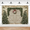 thumbnail image 5 of 7x5ft Grey Brick Wall Wooden Door Pine Tree Wreath Christmas Backdrop, 5 of 6