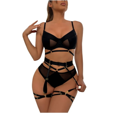 

Womens Lingerie Sets Clearance Bib Pants Coverall Lingerie Set Bralettes for Women Plus Size Black S