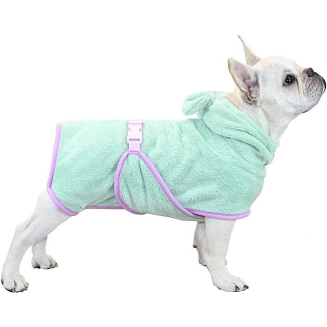 Nvzi Albornoz para perro, toalla de baño de microfibra de secado rápido, absorbente y con capucha para cachorros, perros pequeños, medianos y grandes, gatos (verde, S)