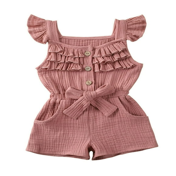 Toddler Baby Girl Clothes Fly Ruffle Sleeve RomperCotton Solid Color Jumpsuit One-Pieces Summer Casual Overalls Outfit