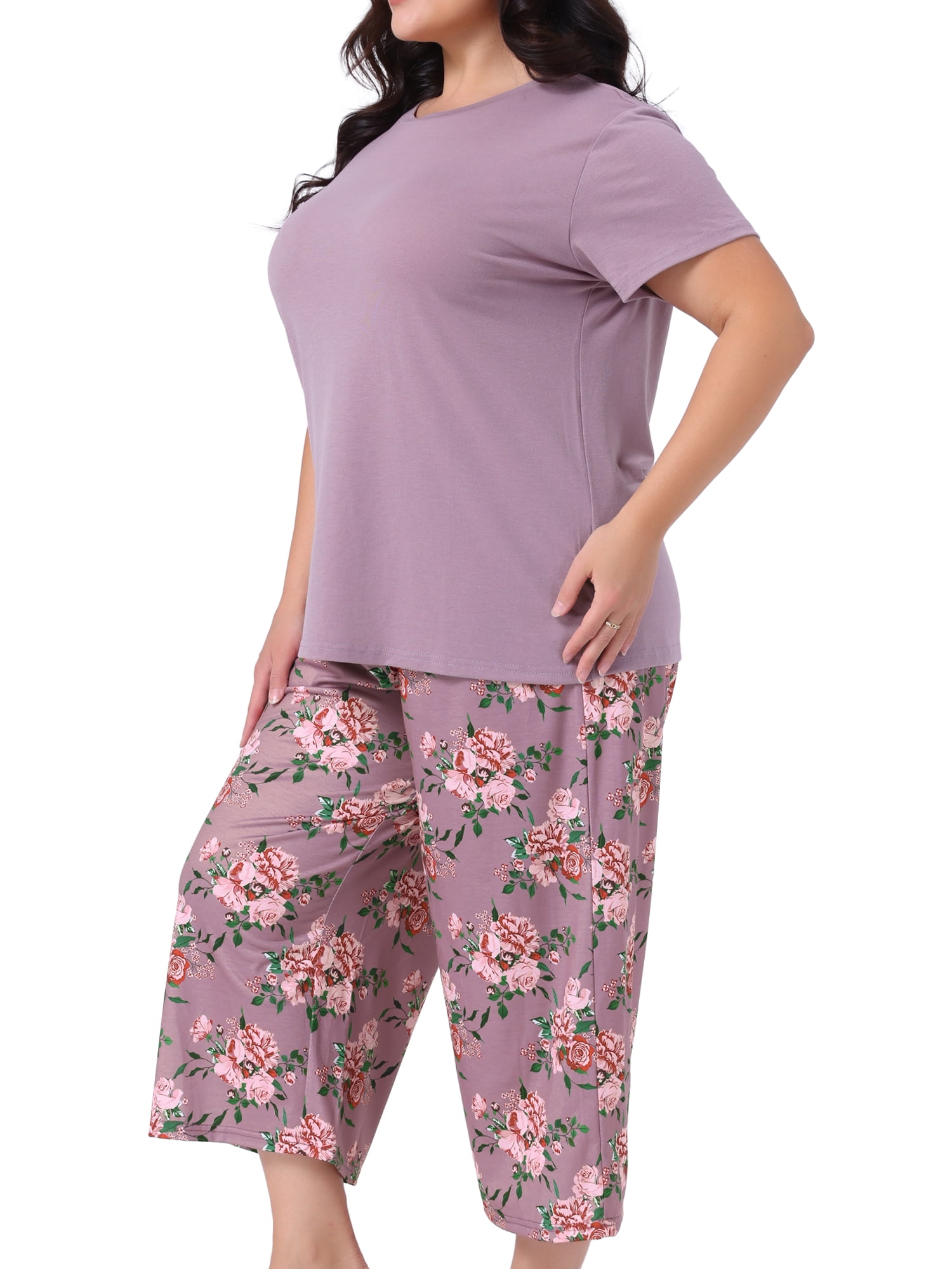 DARING DIVA Women's Plus Size 2-piece Short Sleeve Pajamas Set 2X Purple
