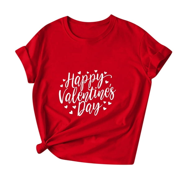 Penkiiy Womens Valentines Day Shirts Print Graphic Tees Cute Love Heart Shirts Casual Short Sleeve 2XL Red