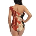 thumbnail image 5 of Salouo Silhouette Trumpet Red Art Pattern One Shoulder Ruffled One Piece Swimsuit for Women V Neck Swimwear Tummy Control Bathing Suit-Medium, 5 of 6