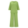 thumbnail image 3 of Fashion Two Piece Sets for Women Plus Size Loose Casual Solid Color Cotton Linen Three Quarter Sleeved Top Wide Leg Pants Two-piece Set Gifts for Womens, 3 of 5