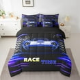thumbnail image 2 of Erosebridal Racing Car Bed in a Bag Full size,Geometric Plaid Bed Set,Black Blue Bedding Full Size,Super Cozy Sport Bedroom Decorative,Reversible,7-Piece, 2 of 6