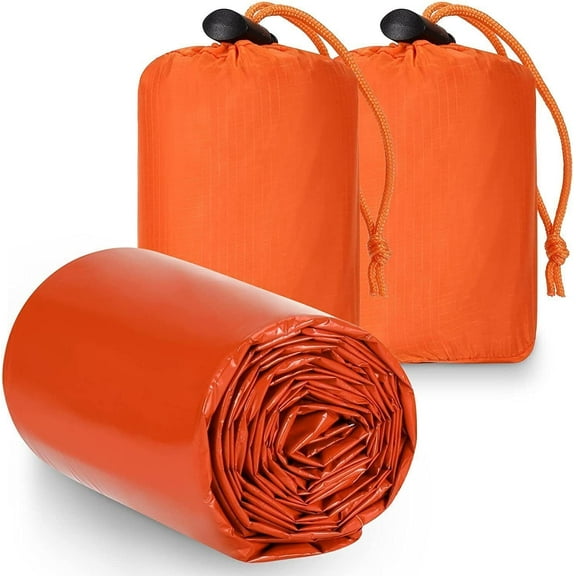 KOOVON Emergency Sleeping Bag 2 Pack Survival Blanket Waterproof Thermal Bivy Sack for Camping Hiking Outdoor Adventure Orange