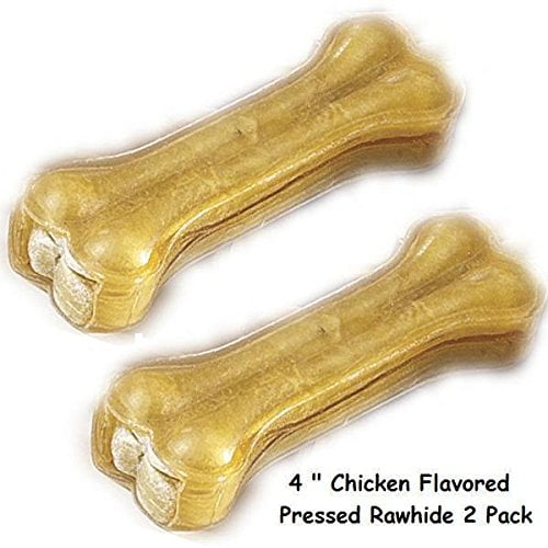 Mâcher pour Chien à Petit Prix! Cuir Brut 2 Paquets à Prix Réduit Bœuf Poulet Ou Naturel (Poule 4 Pouces Cuir Brut Pressé)