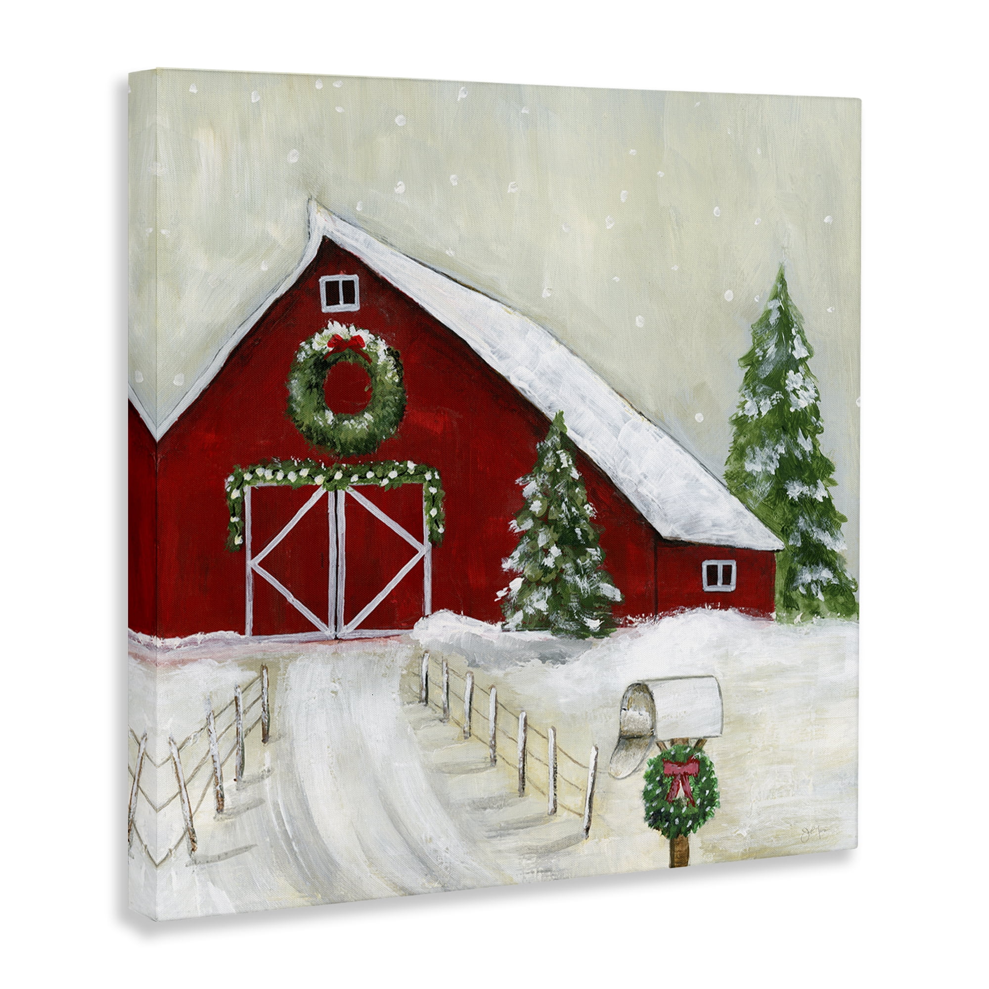 Stupell Industries Winter Barn Scenery Holiday Painting Gallery Wrapped Canvas Art Prints Wall Art, 24 x 24