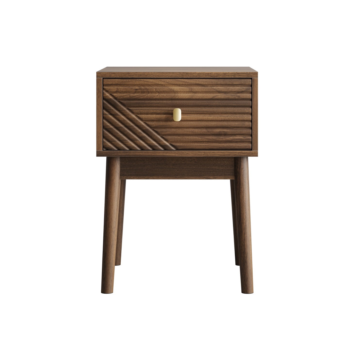 Hommoo Modern Bedside Table Set with Metal Handles, Wooden Nightstand End Table for Living Room, Bedroom, Walnut