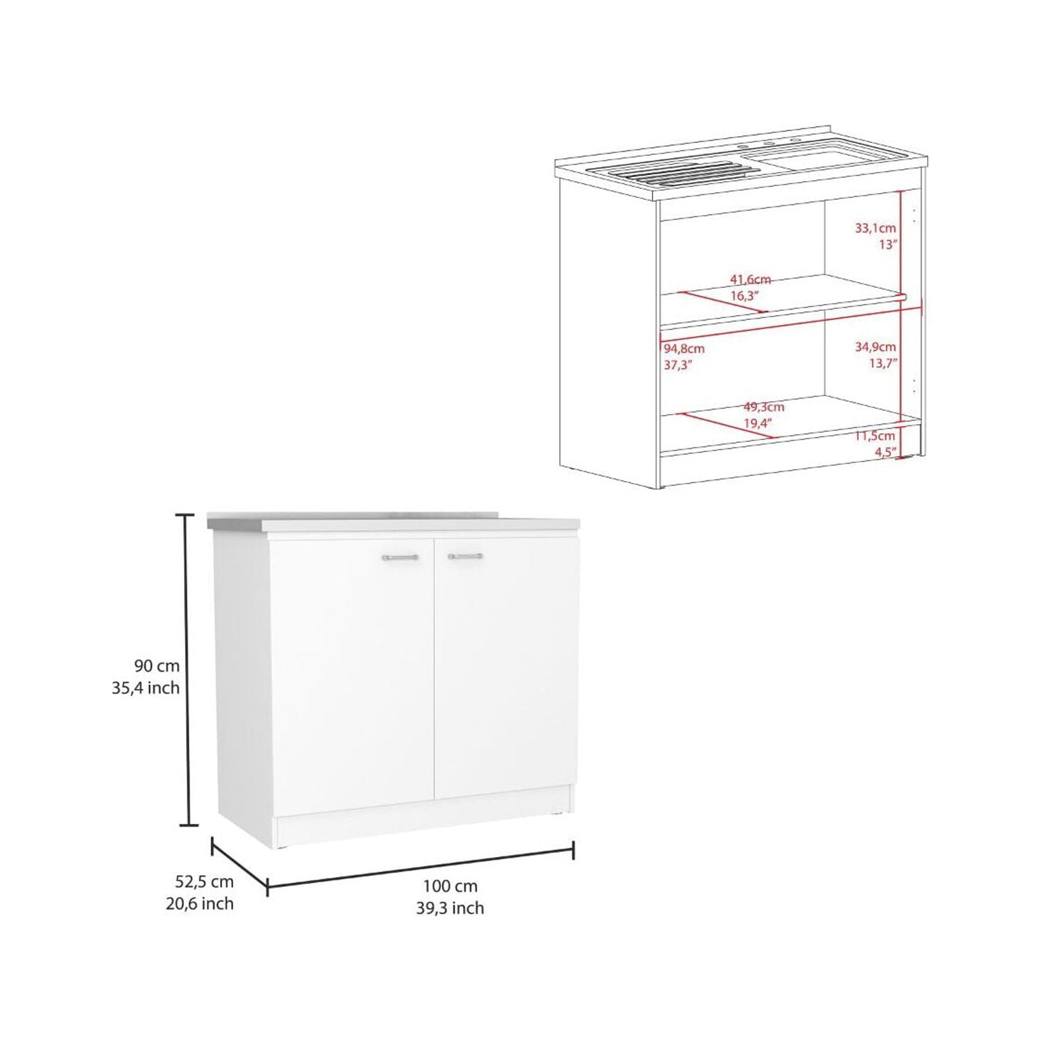 Phoenix 2 Piece Kitchen Set, Cala Kitchen Island + Napoles Utility Sink, White /Light Oak