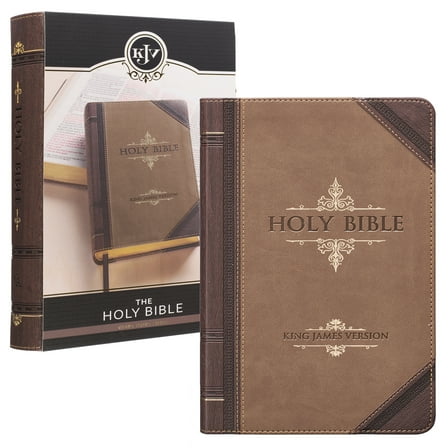 KJV Holy Bible, Giant Print Standard Size Faux Leather Red Letter Edition - Thumb Index & Ribbon Marker, King James Version, Brown Two-tone