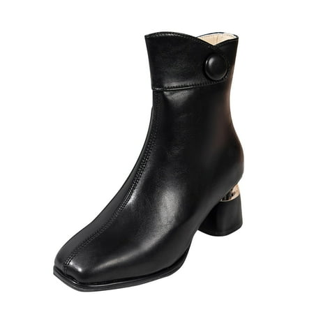 

Daznico Boots for Women Women s Autumn and Winter Wind Side Zipper Ankle Boots with Thick Heel Square Leather Boots Shoes Black 8.5