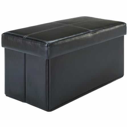Mainstays Collapsible Storage Ottoman, Black Faux Leather