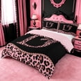 thumbnail image 2 of meiyoeat Leopard Pattern Alphabet D Print Duvet Cover Set For Girls,Pink Chic Bow Tie Bedding Full For Kids,pink Reversible,3 Pieces(No Comforter), 2 of 6