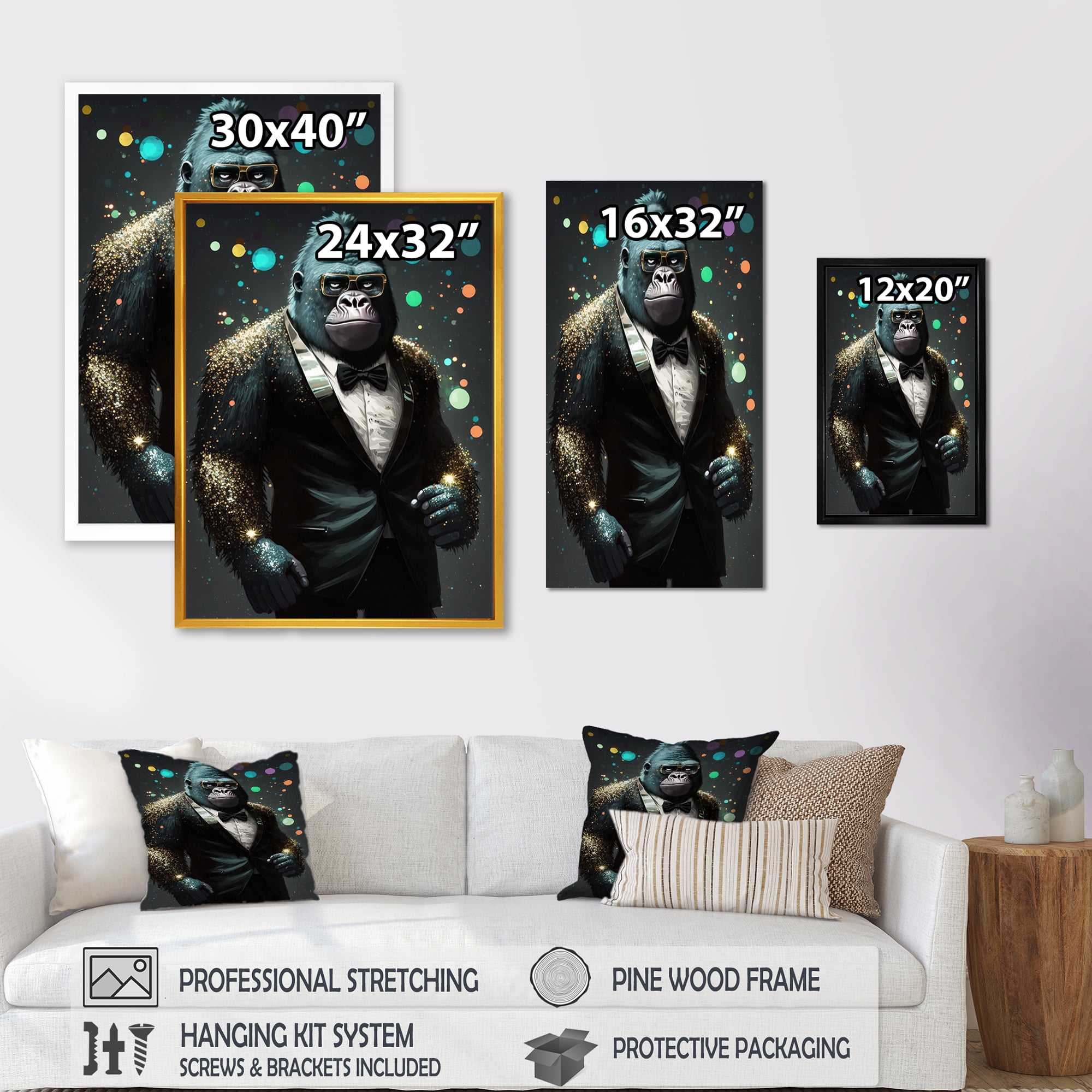 Designart Disco Style Tuxedo Gorilla I Canvas Wall Art