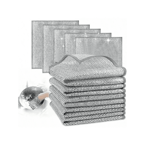12pcs Multipurpose Wire Miracle Cleaning Cloths, Magnifying Wire Dishwashing Rags For Wet And Dry Mesh Microfiber Cleaning Cloth For Metal, Kitchen, Dishes