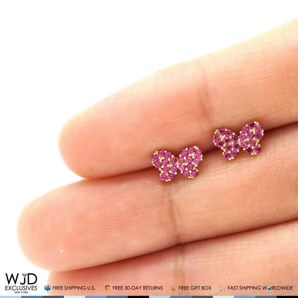 0.40ct Created Amethyst Butterfly Earrings Solid 14k Yellow Gold Screwback Studs 