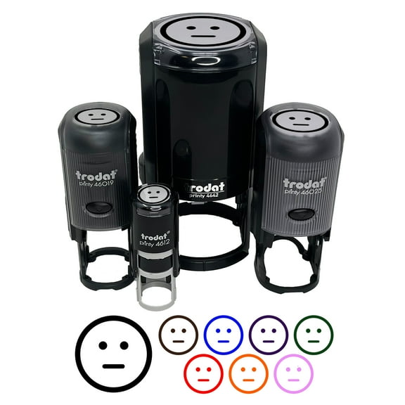 Neutral Face Emoticon Self-Inking Rubber Stamp Ink Stamper - Sky Blue Ink - Medium 1 Inch