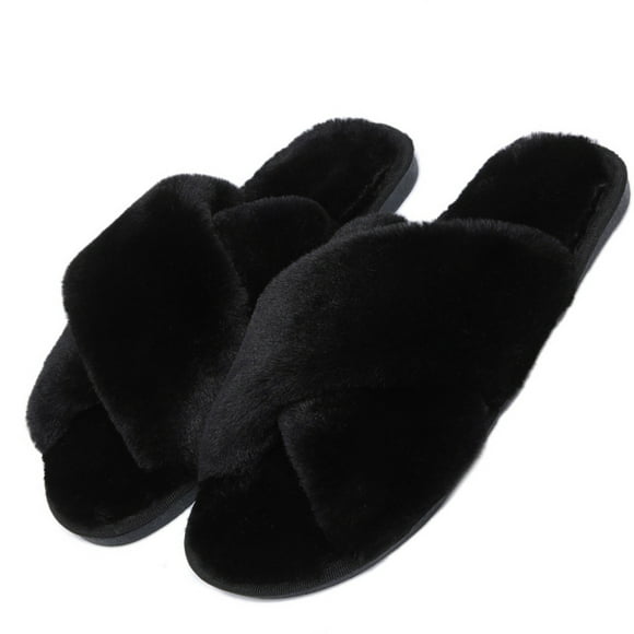 Womens Soft Plush Fuzzy Slippers Open Toe Warm Comfy Indoor Outdoor shoes
