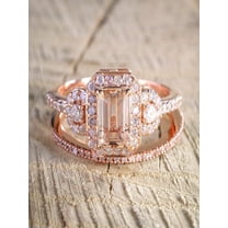 Sale 1.50 carat Morganite and Diamond Halo Bridal Wedding Ring Set in Rose Gold: Bestselling Design