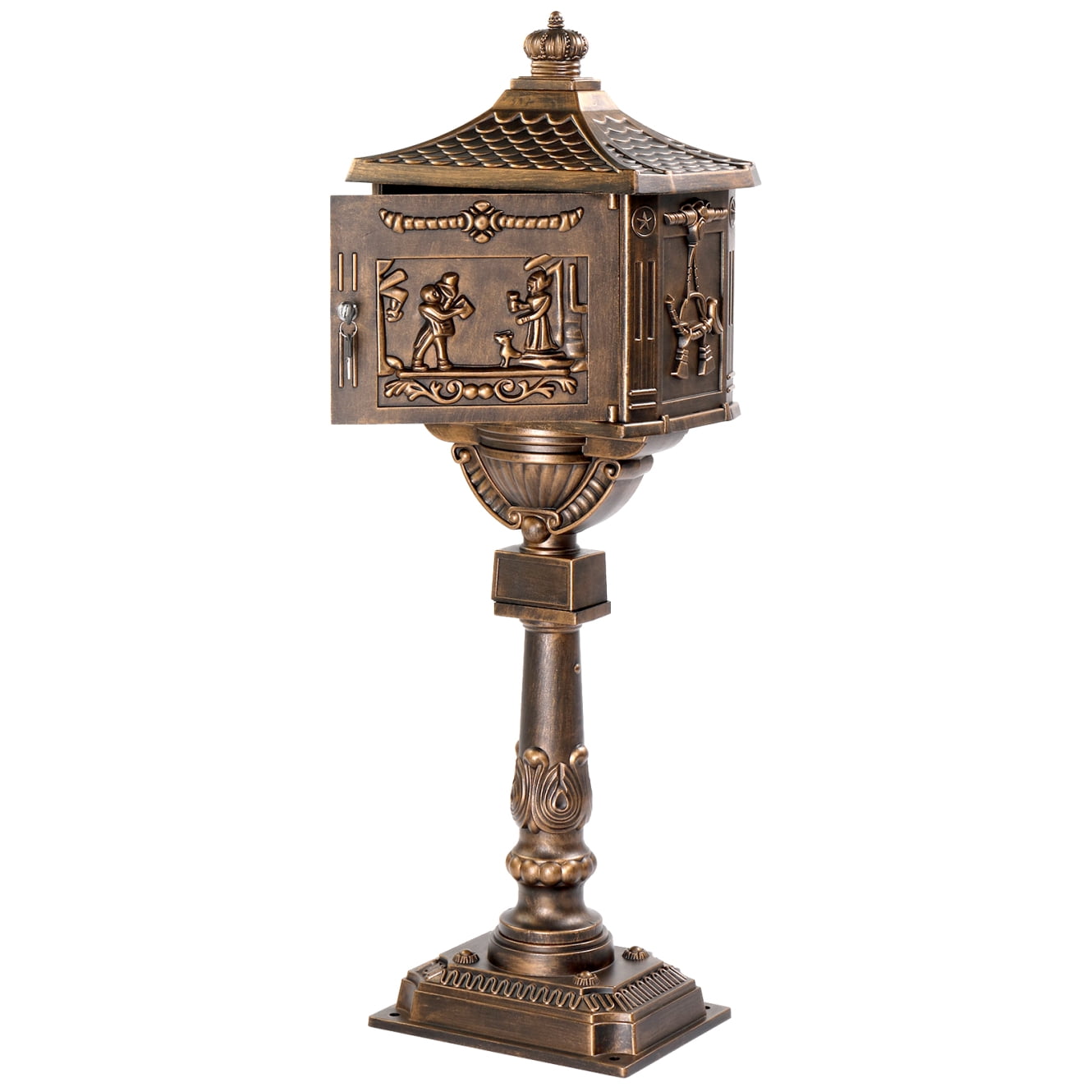 Cast Aluminum Lockable Mailbox, Locking Residential Mailboxes for Outside with Keys, Baffle Door, Expansion Bolts, Address Panel, In-Ground Rust-Proof Large Security Postal Mailbox, Antique Bronze