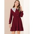 thumbnail image 3 of INSPIRE CHIC Women's Retro Ruffle Hem Dresses A-Line Lace Panel Peter Pan Collar Dress, 3 of 6