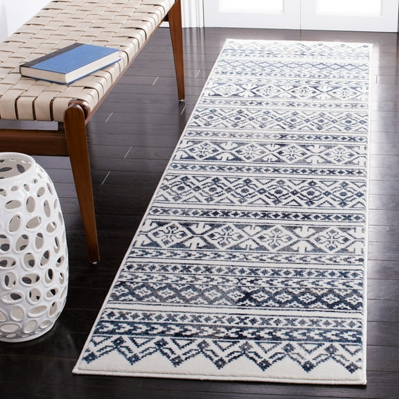 SAFAVIEH Carnegie Mitchell Geometric Runner Rug, Ivory/Navy, 2'3" x 8'