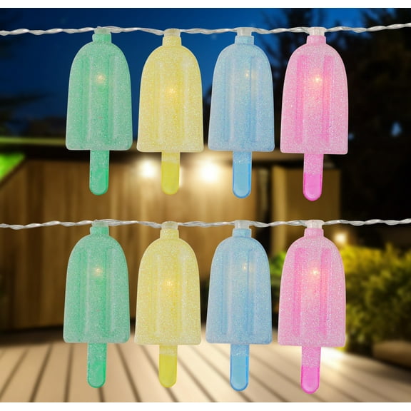 Northlight 10ct Battery Operated Ice Pop Summer LED String Lights Warm White - 4.5' Clear Wire