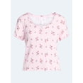 thumbnail image 5 of Joyspun Women’s Pointelle Knit Sleepwear Henley Tee with Short Sleeves, Sizes XS-3X, 5 of 6