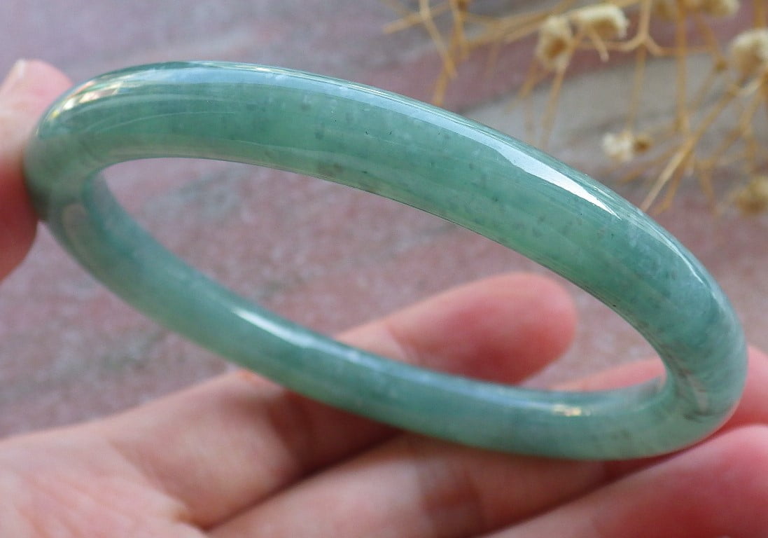 Icy Green Natural A JADE Jadeite Circle Bangle Bracelet 58 mm 683896 TN