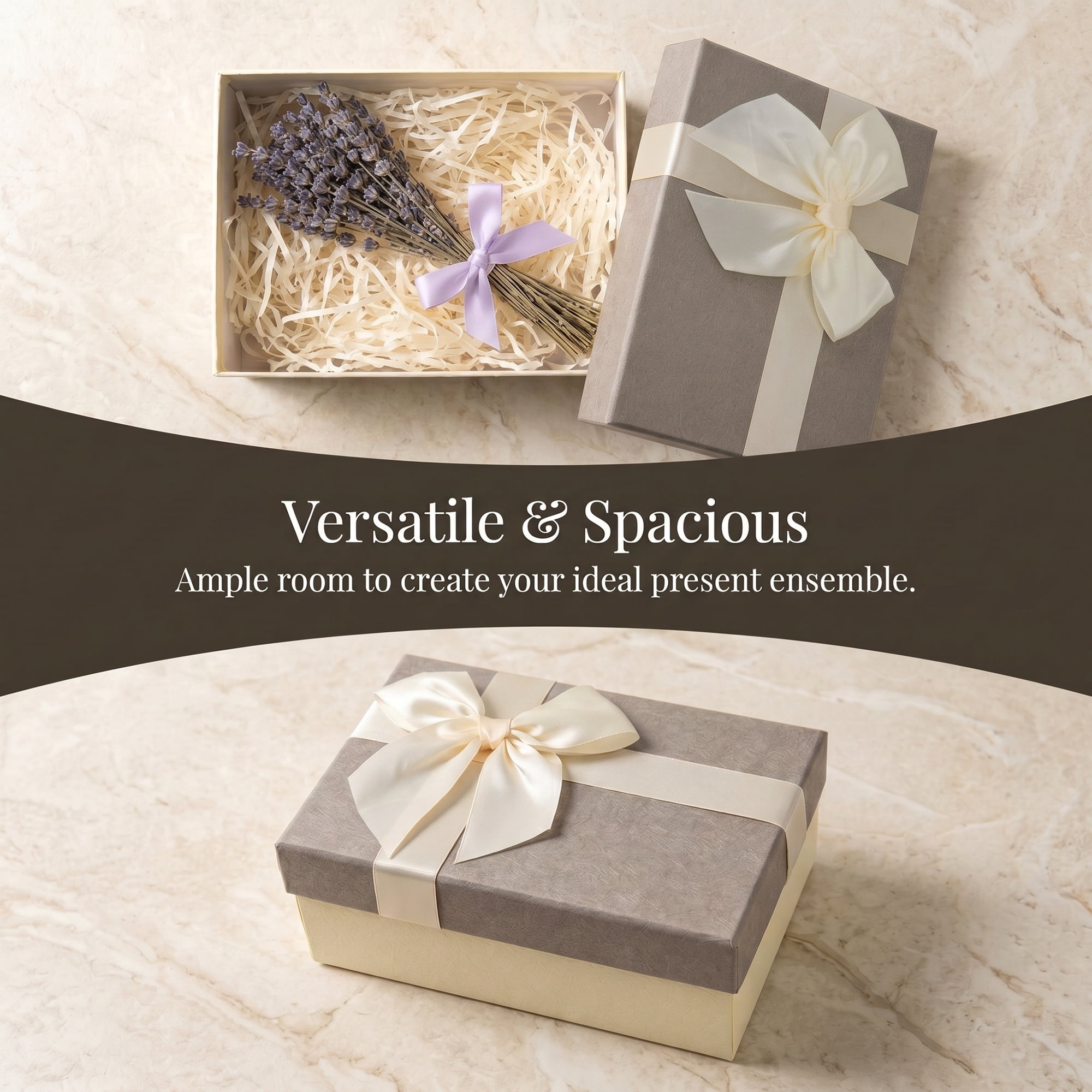 Unique Bargains Elegant Luxury Gift Box with Printed Ribbon Gray 7.1"x4.9"x3.1"