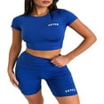 thumbnail image 2 of Tenue Décontractée 2 Pcs pour Femmes, Ensemble de Survêtement à Manches Courtes avec Imprimé Lettre et Shorts, 2 of 4