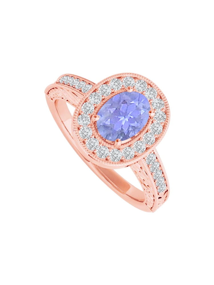 Tanzanite and Cubic Zirconia Halo Engagement Ring in 14K Rose Gold by Love Bright