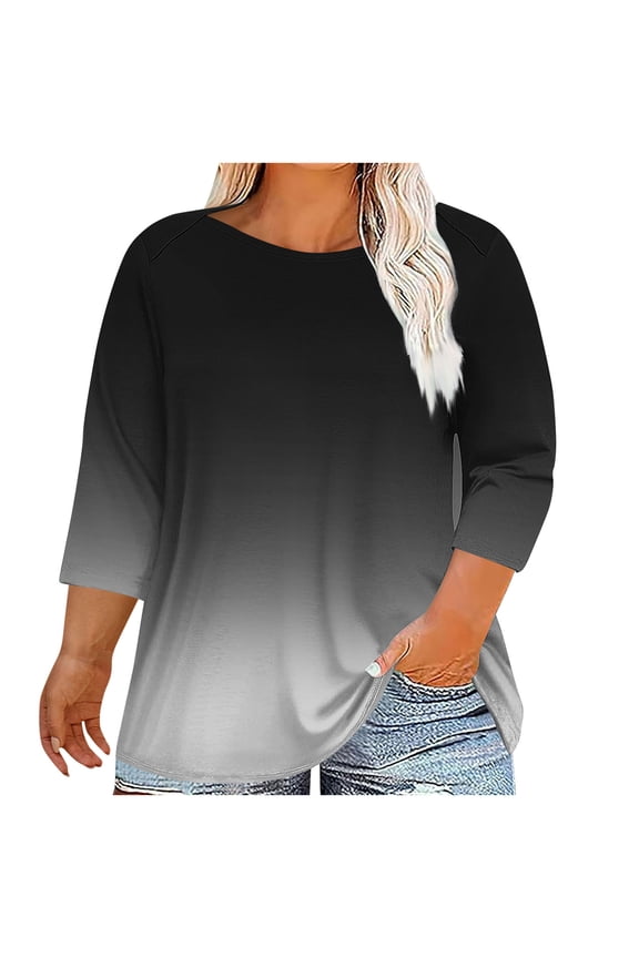 Oversized T-Shirts Sevevn Womens Plus Size 3/4 Sleeve Tops Boat Neck for Women Lightweight Loose Tunic Blouse