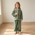 thumbnail image 2 of Asxite Toddler Fall Outfits Solid Fleece Lapel Top Straight Leg Pants Casual Loose Breathable 2 Piece Set, 2 of 7