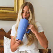 HydroJug Traveler 40 oz Water Bottle, Stainless Steel Insulated Tumbler with Flip Straw and Handle - Light Blue