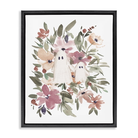 Stupell Industries Little Floral Ghosts Holiday Painting Black Floater Framed Canvas Art Print Wall Art, 17 x 21