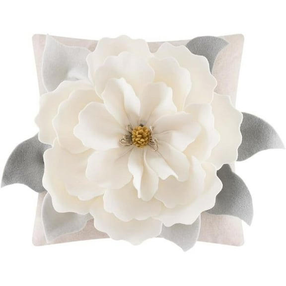 JWH 3D Handmade Decorative Floral Throw Pillow Covers for Gift and Decor 18x18inch in Cream