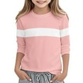 thumbnail image 2 of AJTQTH Girls Casual 3/4 Sleeve T Shirts Kids Striped Color Block Printed Cute Crewneck Tops Spring Fashion Basic Athletic Tees Soft Tunic Blouse Pink 3-4 Years, 2 of 6