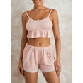 thumbnail image 2 of Mubineo Women Summer Cute Pajama Set Lace Patchwork Crop Sleeveless Camisole + Elastic Shorts 2Pcs Loungewear Set, 2 of 9