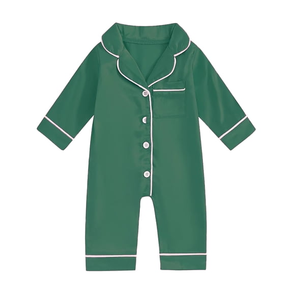 Xudanell Baby Girl Boy Silk Pajamas Long Sleeve Button Down Satin Pjs One Piece Jumpsuit Loungewear (Green, 0-3 Months)