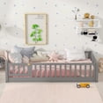 thumbnail image 2 of Twin Size Floor Platform Bed with Fence, Daybed Frame with Door for Bedroom Dorm, Wooden Playpen Bed for Kids Toddlers Boys and Girls, No Box Spring Needed, Grey, 2 of 7