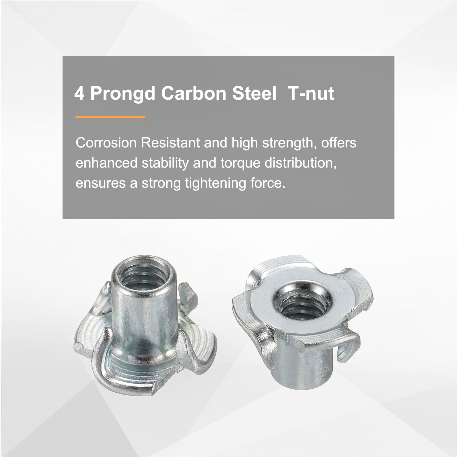 1/4x12mm T-Nuts 4 Pronged 0.68" x 0.47" Tee Nut Carbon Steel Fully Thread 100packs