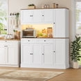 thumbnail image 3 of Homfa 72.8" Tall Kitchen Pantry Cabinet with LED & Charging Station, Modern Storage Cabinet with Drawers and Door Shelves, 8 Doors Freestanding Cupboard Buffet for Dining Room, White, 3 of 9