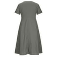 thumbnail image 6 of SnnmBlm Women's Casual V Neck Button Down Cotton Linen Dress Short Sleeve Midi Length Loose Summer Dresses Gray 5XL, 6 of 6